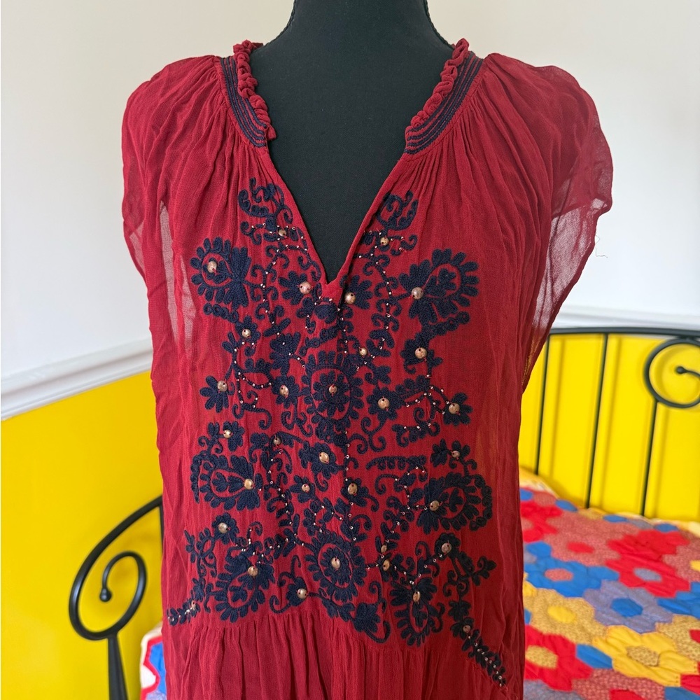 Free People Sheer Hungarian Style Peasant Smocked Dress